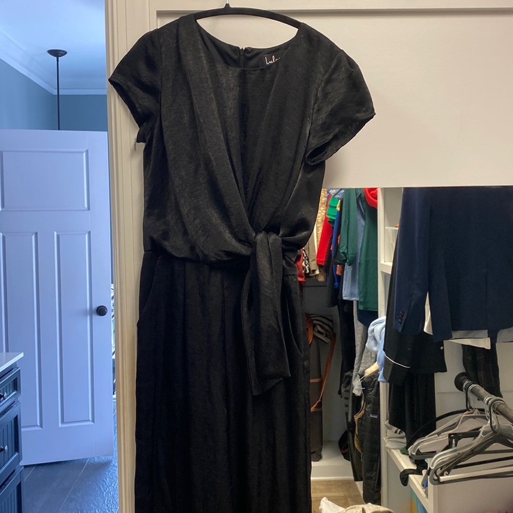 Black silk jumpsuit. Wide leg.